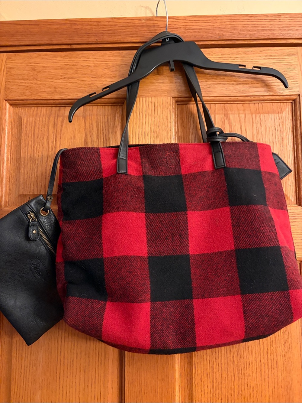 G.H. Bass & Co. Red/Black Buffalo Plaid Reversible Bag pouch, magnetic closure